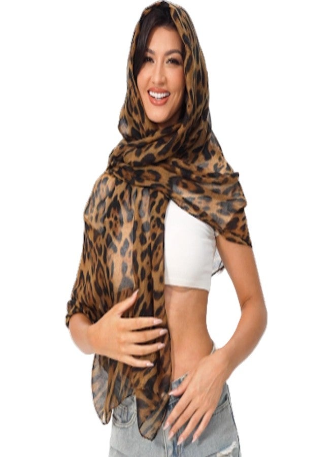 شالات وأغطية رأس بنقشة الفهد من VJHX للنساء، حجاب بنقشة الفهد، وشاح شاطئ شفاف من الفوال، شال واقي من الشمس للرأس (56 بني داكن) - Image 1